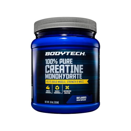 BODYTECH 100% Pure Creatine Monohydrate Powder - Micronized for Maximum Absorption - Supports Muscle Strength & Power Output - Unflavored (18 oz, 102 Servings)