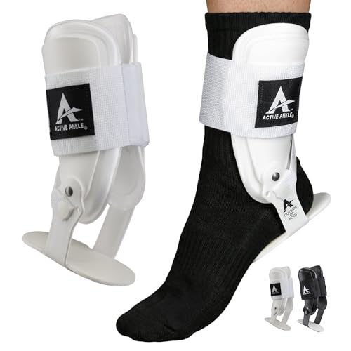 Cramer Active Ankle T2 Ankle Brace, Medium, White, Rigid Support for Men 7-10 & Women 8-11 Shoe Size, Adjustable Brace for Sprains, Volleyball & Cheer, Lightweight EVA Padding,Fits Left or Right Foot