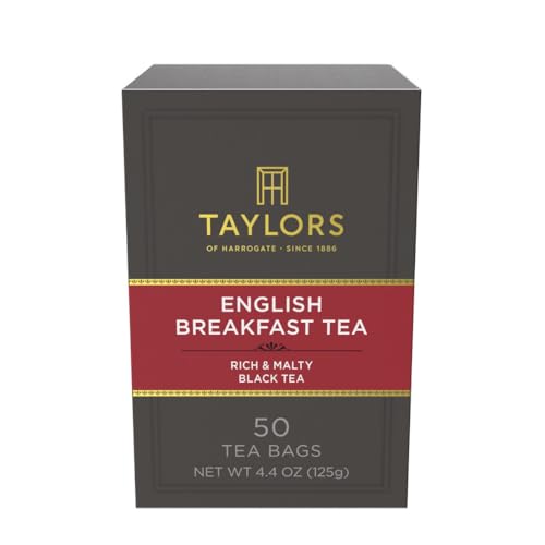 Taylors of Harrogate English Breakfast, Black Tea, Pillow Tea Bags, 50 Count (Pack of 6), Rich, Bright & Malty, Caffeinated, Enjoy Hot or Iced, 300 Teabags Total