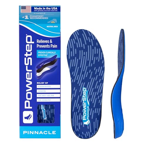 PowerStep Pinnacle Insoles - Orthotics for Plantar Fasciitis Relief Made in USA Orthotic Insoles for Arch Support with Moderate Pronation - #1 Podiatrist Recommended (M 11-11.5, W 13-13.5)