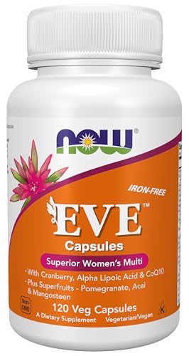NOW Foods Supplements, EveTM Women's Multivitamin with Cranberry, Alpha Lipoic Acid and CoQ10, plus Superfruits - Pomegranate, Acai & Mangosteen, Iron-Free, 120 Veg Capsules