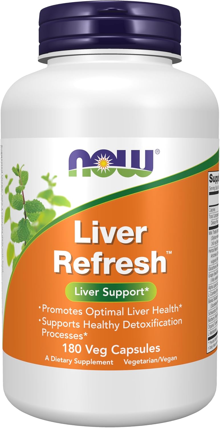 NOW Foods Supplements, Liver RefreshTM with Milk Thistle Extract and unique Herb-Enzyme blend, 180 Veg Capsules