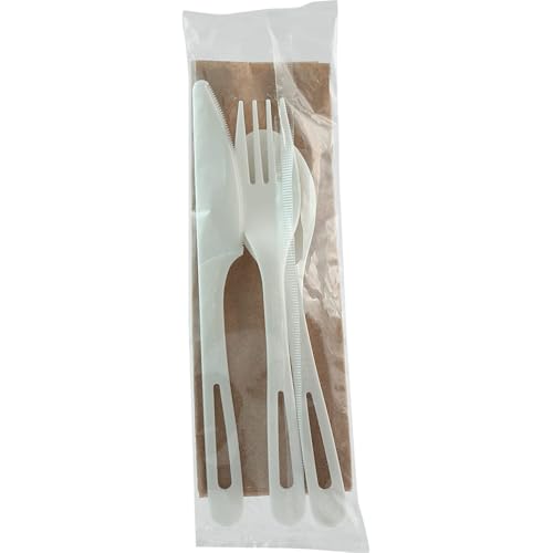 World Centric Compostable Cutlery with Napkin 6" - TPLA, Assorted and Wrapped - 250 Pack