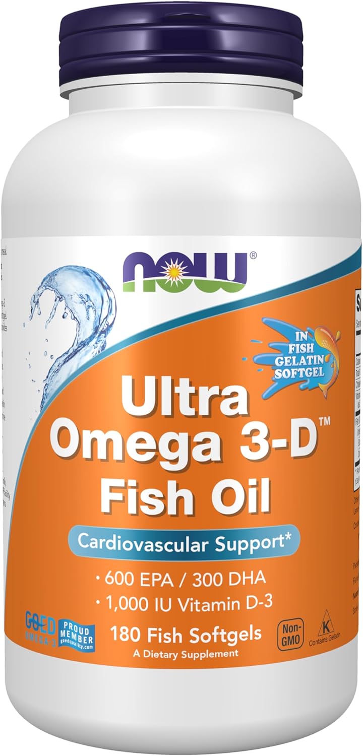 NOW Foods Supplements, Ultra Omega 3-DTM, Omega-3 Fish Oil + Vitamin D-3, Cardiovascular Support*, 180 Softgels