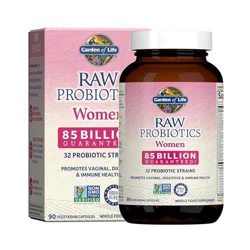 Garden of Life Raw Probiotics for Women - 85 Billion CFU Probiotic for Vaginal Probiotics with Vitamins, Minerals, Enzymes - 90 Capsules, Womens Probiotic Supplement for Digestive and Immune Health