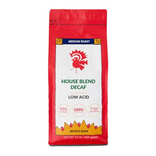 Puroast Low Acid Coffee Decaf Bean | Decaf House Blend Whole Bean | Medium Roast | High Antioxidants & High pH |No Bitter Aftertaste | Reduced Heartburn & GERD | Suitable for Cold Brew - 2.2 LB