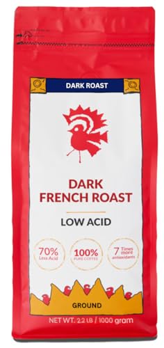 Puroast Low Acid Coffee Ground | French Roast Ground | Dark Roast | High Antioxidants & High pH |No Bitter Aftertaste | Reduced Heartburn & GERD | Suitable for Cold Brew - 2.2 LB