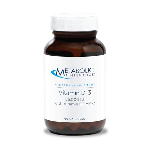 Metabolic Maintenance Vitamin D3 and K2 Supplements - Vitamin D Supplement with 25,000 IU - Support Bone Health & Density - Contains K2 MK-7 (60 Capsules)