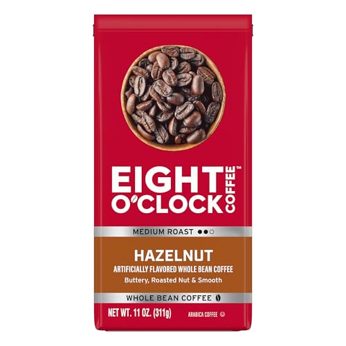 Eight O'Clock Coffee Hazelnut Whole Bean Coffee, Medium Roast, 11 Ounce (Pack of 6) - Buttery, Smooth & Nutty