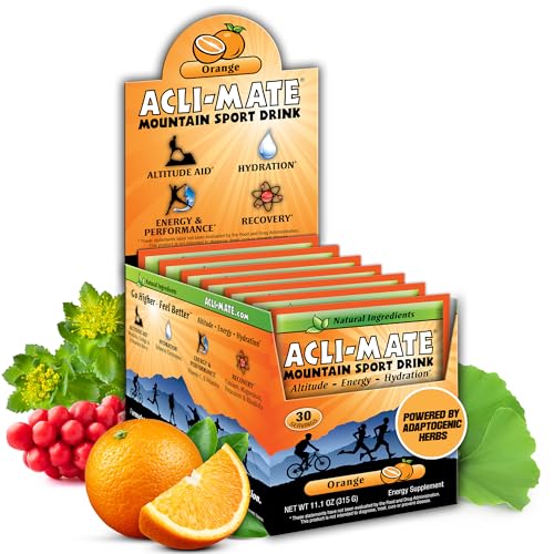 Acli-Mate Mountain Sport Drink Mix - High Altitude Acclimatization Electrolyte Powder Packets - Energy Drink Mix - Recovery Hydration Packet for Running, Hiking, Cycling, Travel & More (30 CT, Orange)
