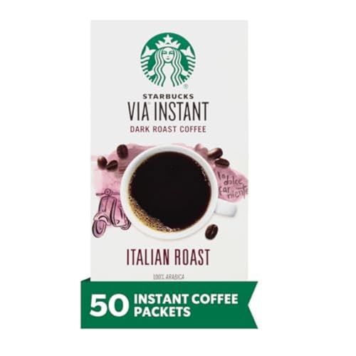 Starbucks VIA Instant Coffee, Dark Roast Coffee, Italian Roast, 100% Arabica, Single-Serve, 1 Box (50 Packets)