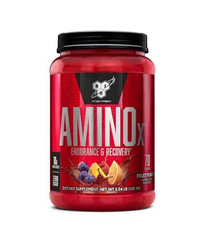 BSN Amino X Muscle Recovery & Endurance Powder, BCAAs, 10 Grams of Amino Acids, Keto Friendly, Caffeine-Free, Support Endurance, Zero Sugar, Fruit Punch, 70 servings, 35.84 Ounce (Packaging May Vary)