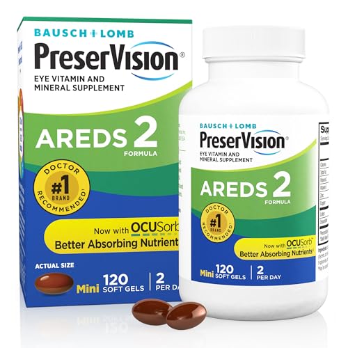 PreserVision AREDS 2 Eye Vitamins, #1 Eye Doctor Recommended Brand, Lutein and Zeaxanthin Supplement with Vitamin C, Vitamin E, Zinc, and Copper, 120 Softgels (Minigels)
