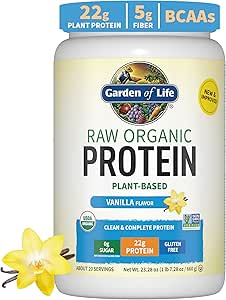 Garden of Life Organic Vegan Vanilla Protein Powder 22g Complete Plant Based Raw Protein & BCAAs Plus Probiotics & Digestive Enzymes for Easy Digestion  Non-GMO, Gluten-Free, Lactose Free 1.5 LB
