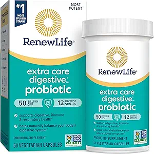 Renew Life Adult Probiotics, 50 Billion CFU Guaranteed, Probiotic Supplement for Digestive & Immune Health, Shelf Stable, Gluten Dairy & Soy Free, 60 Capsules