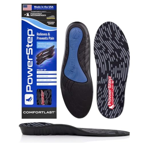 PowerStep Comfort Last Insoles, Cushioning Gel Insoles for Standing All Day, Supports Metatarsal Pain, Foot Arch, Heel Pain, All Day Comfort, Made in The USA (Men's 5-6.5 / Women's 7-8.5)