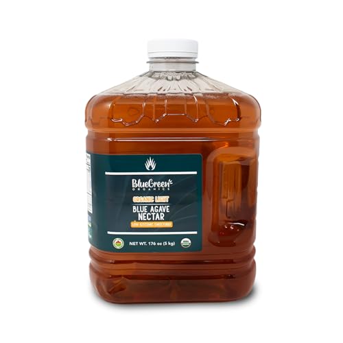 BLUE GREEN ORGANICS, Agave syrup, Gluten Free, Organic, Sweetener, teas, coffees, pancakes or any baked good, Family-friendly, Sugar substitute, Light, 176 Oz