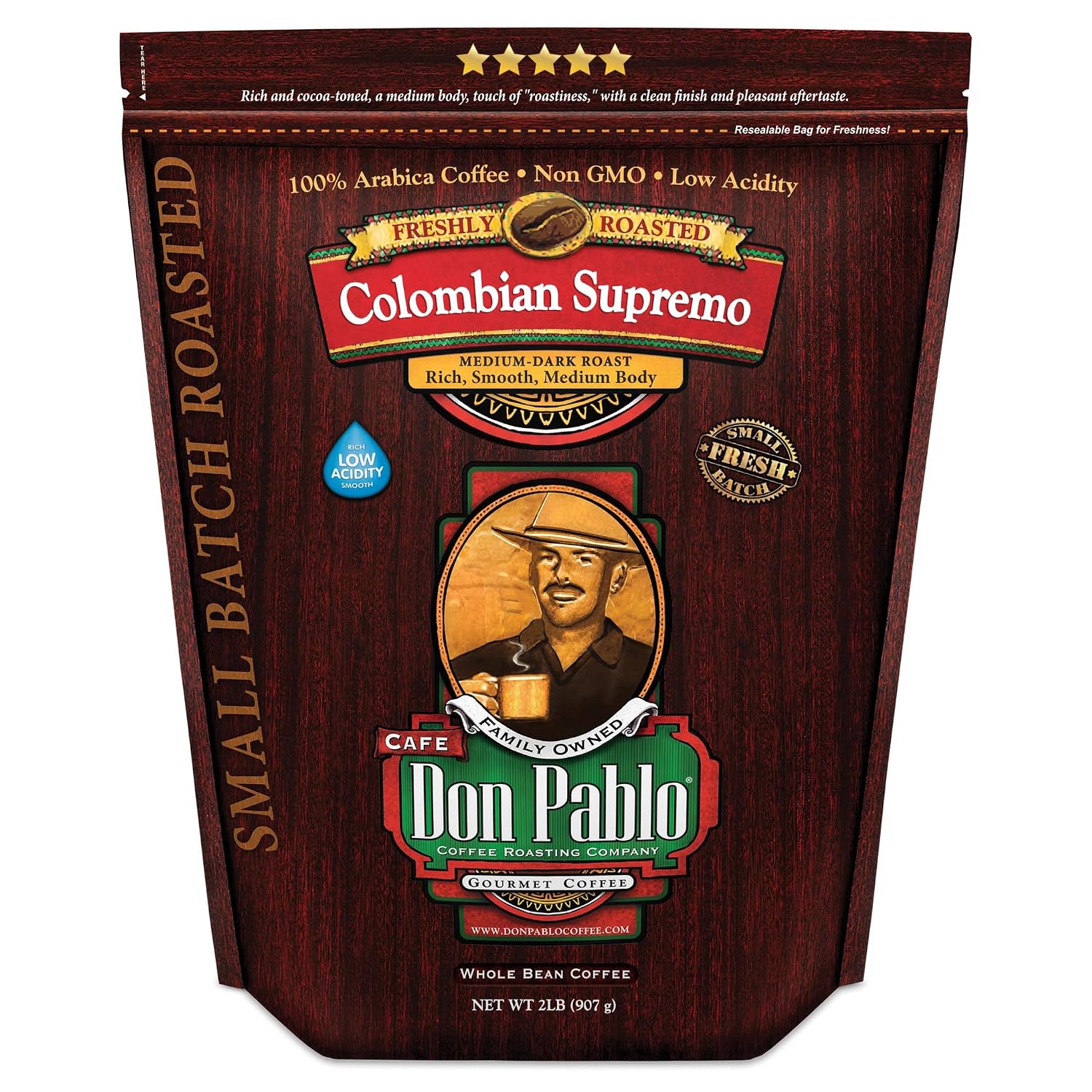 Don Pablo Colombian Supremo - Medium-Dark Roast - Whole Bean Coffee - Low Acidity