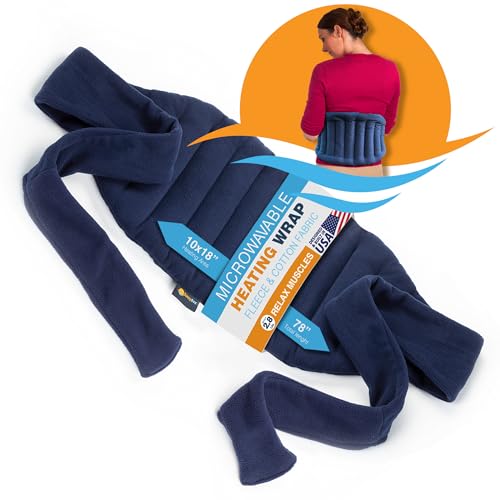 SunnyBay Microwave Heating Pad, Microwavable Moist/Cool Bean Bag Wrap for Neck, Shoulder, Knee, or Back Pain with XL Fastening Straps, 10x18 Inch Heating Area, 2.8 Lbs, FSA HSA Eligible, 78 Inches