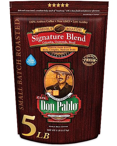 5LB Don Pablo Signature Blend - Medium-Dark Roast - Whole Bean Coffee - Low Acidity - 5 Pound (5 lb) Bag