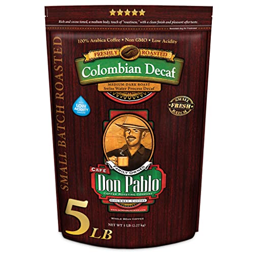 5LB Don Pablo Colombian Decaf - Swiss Water Process Decaffeinated - Medium-Dark Roast - Whole Bean Coffee - Low Acidity - 5 Pound (5 lb) Bag