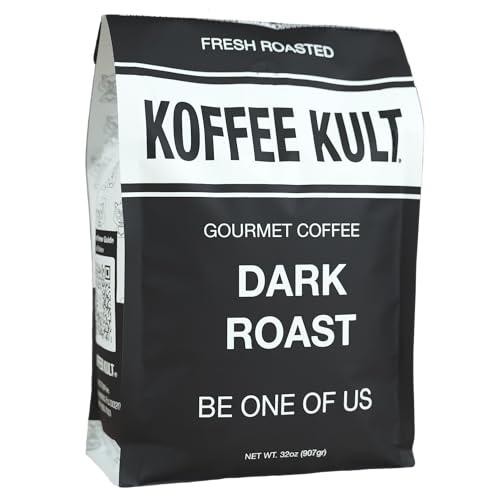 Koffee Kult Dark Roast Whole Bean Coffee - Small Batch 100% Arabica Gourmet Blend, Smooth and Well Balanced Artisan Roasted in 32oz Resealable Package