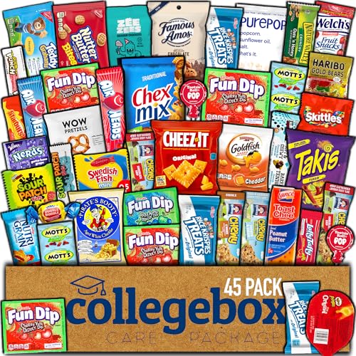 COLLEGEBOX Snack Box (45 Count) Halloween Variety Pack Care Package Gift Basket Adult Kid Guy Girl Women Men Birthday College Student Office School