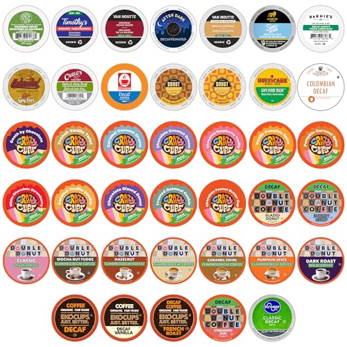 Crazy Cups Decaf Flavoured Coffee Variety Pack,Decaffeinated Flavoured Coffee Pods, Single Serve Hot or Iced Medium Roast Coffee for Keurig K Cups Machines, 40 Count