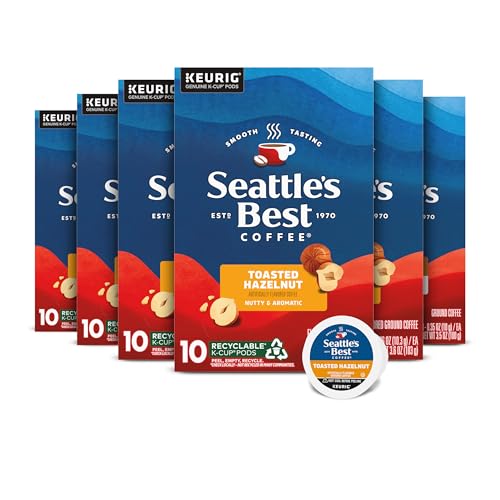 Seattles Best Coffee, Flavored K-Cup Coffee Pods, Toasted Hazelnut, 100% Arabica, 6 Boxes (60 Pods Total)