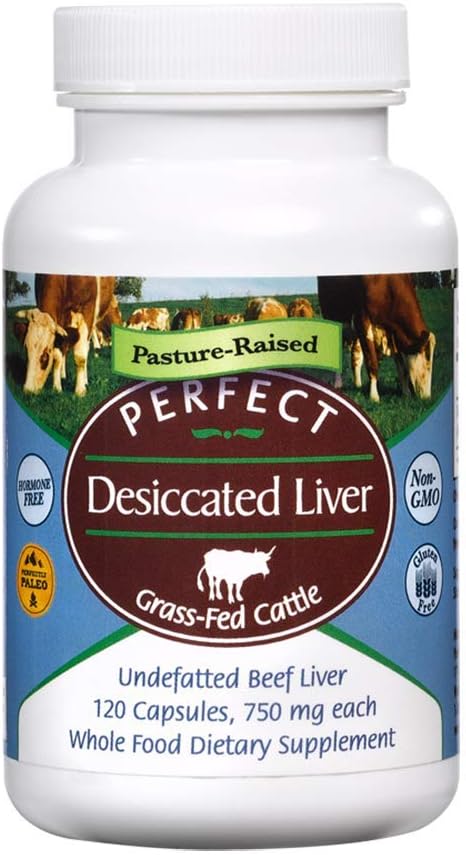 Perfect Supplements  Perfect Desiccated Liver  120 Capsules  Undefatted Beef Liver  Natural Source of Protein, Iron, Vitamins A & B  3 Pack