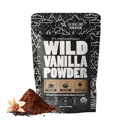 Wild Foods Organic Vanilla Bean Powder | All Natural Pure Vanilla Beans from Madagascar | Wild Powder for Iced Coffee, Baking & Smoothie Blended Drinks | Unsweetened Gluten Free Powdered Mix | (3 ounce)