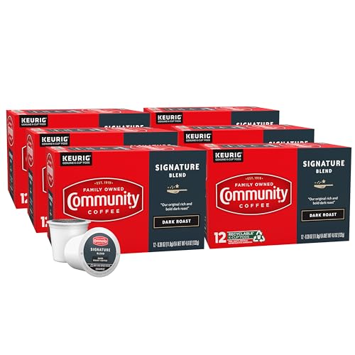 Community Coffee Signature Blend 72 Count Coffee Pods, Dark Roast, Compatible with Keurig 2.0 K-Cup Brewers, 12 Count (Pack of 6)