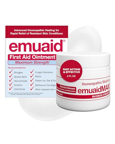emuaid EMUAIDMAX Ointment for Itchy Skin, Maximum Strength Treatment for Athlete's Foot, Psoriasis, Jock Itch, Rash, Eczema, Cold Sores, Blisters, and Yeast Infection 2oz