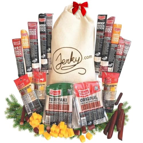 Jerky Gift Basket for Men - 26pc Jerky Variety Pack of Beef, Pork, Turkey, & Ham Snack Sticks - High Protein Healthy Snack - Unique Gift for Men