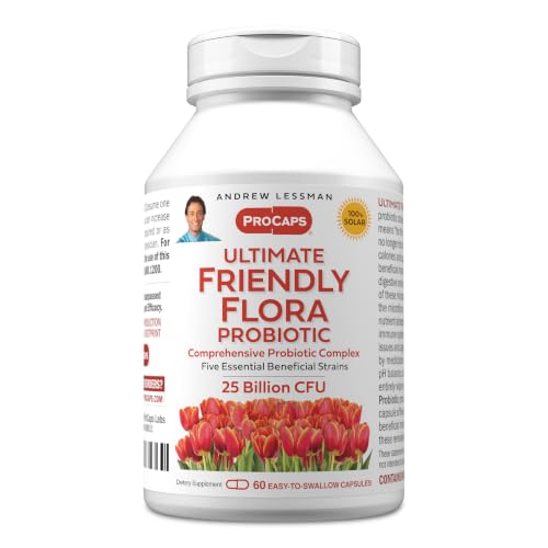 ANDREW LESSMAN Ultimate Friendly Flora Probiotic 60 Capsules - 25 Billion CFU, Comprehensive Blend of Five Probiotic Strains, Powerful Immune and Digestive Support. Probiotics for Women or Men