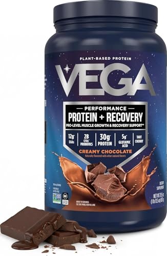 Vega Sport Vegan Protein Powder + Recovery - 30g Plant Based Protein per Serving, Chocolate, 19 Servings, 5g BCAAs, Probiotics, NSF Certified, For Shakes & Smoothies, 1.8lbs (Packaging May Vary)