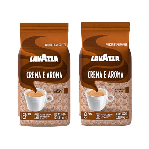 Lavazza Crema e Aroma Whole Bean Coffee, Medium Roast, Arabica and Robusta Blend, 2.2 lb Bag (Pack of 2)