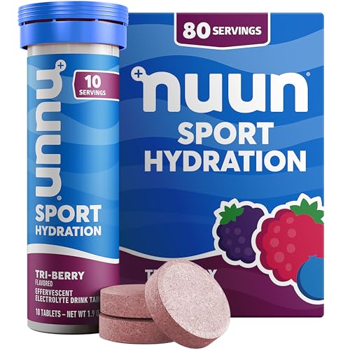 Nuun Sport Electrolyte Tablets with Magnesium, Calcium, Potassium, Chloride & Sodium, Gluten Free & Vegan, Tri-Berry, 8 Pack (80 Servings Total)