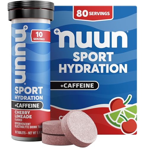 Nuun Sport Electrolyte Tablets with Caffeine from Green Tea Extract, Magnesium, Calcium, Potassium, Chloride & Sodium, Gluten Free & Vegan, Cherry Limeade, 8 Pack (80 Servings Total)