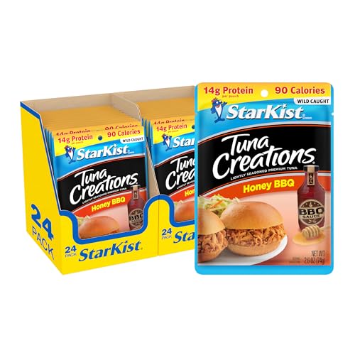StarKist Tuna Creations Honey BBQ, 2.6 oz Pouch (24 Pack) Ready to Eat Wild Caught Tuna, 14g Protein, 90 Calories Per Serving, Gluten Free, Soy Free, Kosher, Perfect for Salads, Meals and Snacks