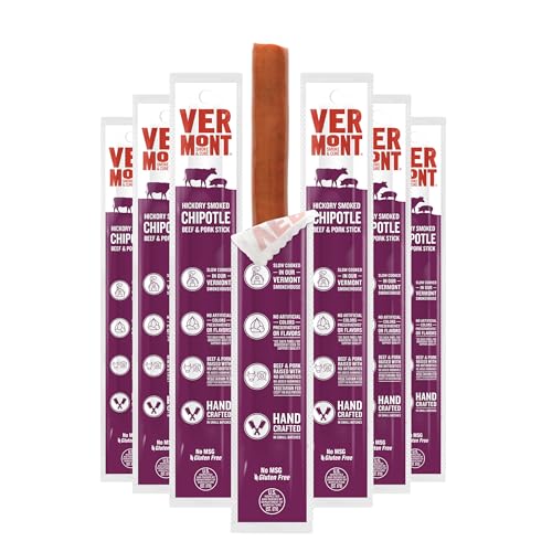 Snack Sticks by Vermont Smoke & Cure  Smoked Chipotle  Beef & Pork  Healthy Meat Protein  1oz Jerky Stick  24 count carton