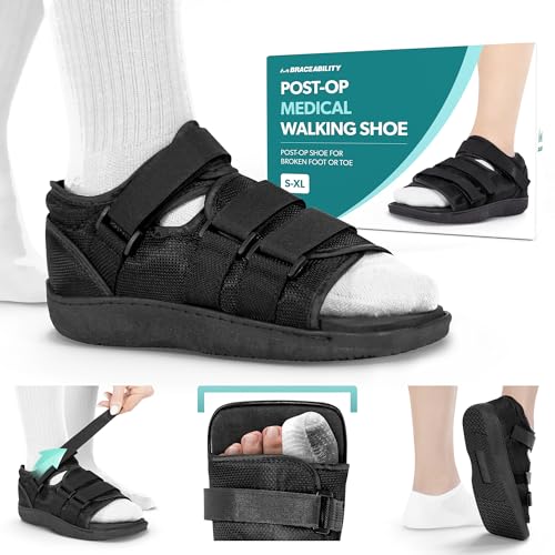 BraceAbility Post Op Shoe Foot Brace - Orthopedic Surgical Cast Shoe for Broken Toes, Injured Foot Protection, Stress Fracture Recovery Medical Boot for Men and Women (M - Male)