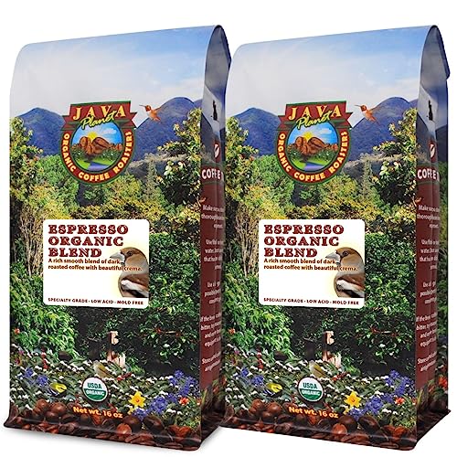 Low Acid Organic Coffee  Whole Bean, Mold-Free & Stomach Friendly by Java Planet, Espresso Blend Coffee, Dark Roast, Smooth Full Flavored, 2x1LB Bag