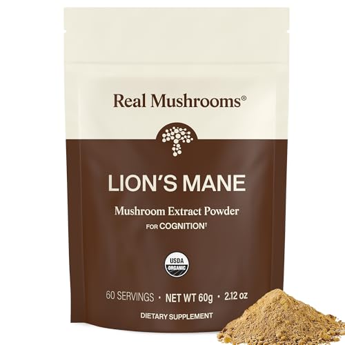 Real Mushrooms Lions Mane Mushroom Supplement - Organic Lions Mane Extract Powder for Overall Wellness with Adaptogens  Functional Vegan, Non-GMO Blend with 60 Servings