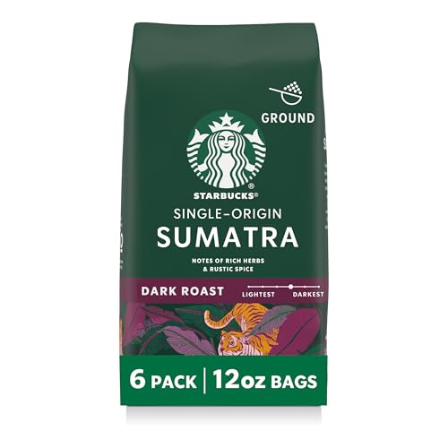 Starbucks Ground Coffee, Dark Roast Coffee, Sumatra, 100% Arabica, 6 bags (12 oz each)