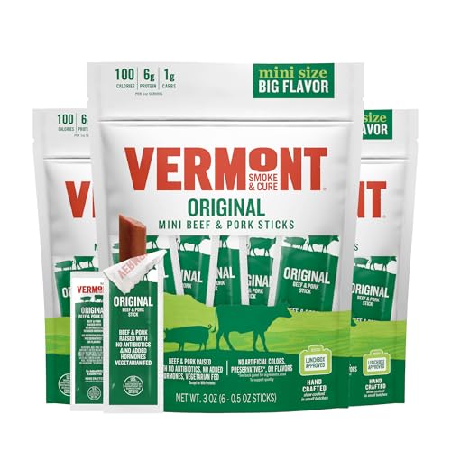 Vermont Smoke & Cure - Original Beef & Pork Meat Sticks - Protein Snacks - On the Go Healthier Snack for Adults & Kids - 0.5 oz, 8 Pouches, 48 Count