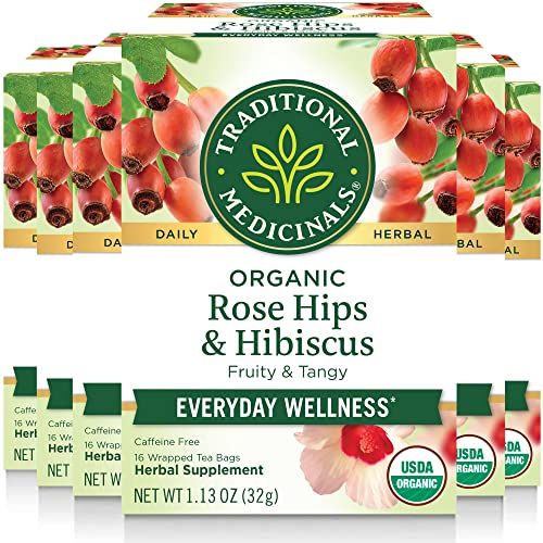 Traditional Medicinals Tea, Organic Rose Hips & Hibiscus, Supports Everyday Wellness, 96 Tea Bags (6 Pack)