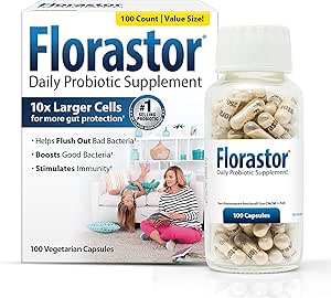 Florastor Daily Probiotic Supplement for Women and Men, Proven to Support Digestive Health, Saccharomyces Boulardii CNCM I-745 (100 Capsules)