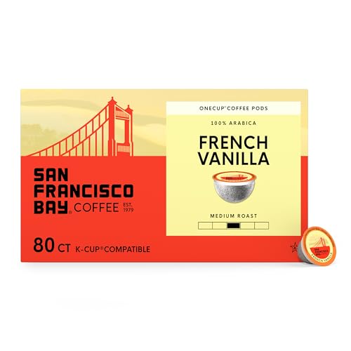 San Francisco Bay Coffee - Flavored Medium Roast - French Vanilla (80 ct) - Single Serve Coffee Pods, Commercially Compostable, K Cup Compatible