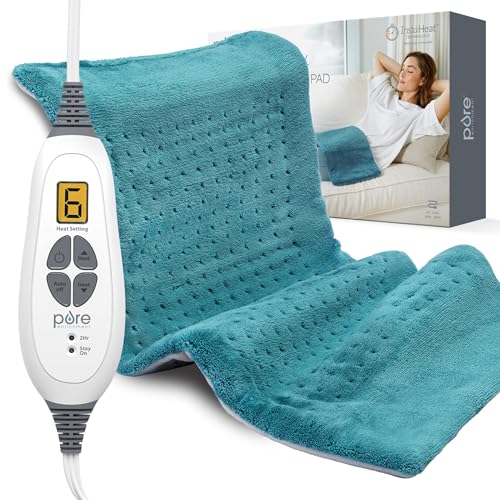 Pure Enrichment PureRelief XL Heating Pad - 12" x 24" Electric Heating Pad for Back Pain & Cramps, 6 Heat Settings, Soft Machine Wash Fabric, Auto-Off & Moist Heat (Blue)